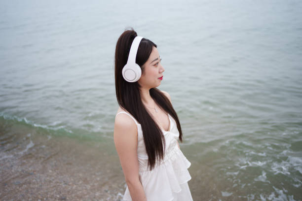 A beautiful woman with headphones