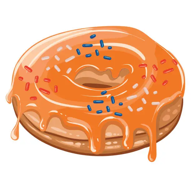 Vector illustration of Fresh delicious donut with glossy glaze and decorations for King's Day in the Netherlands.