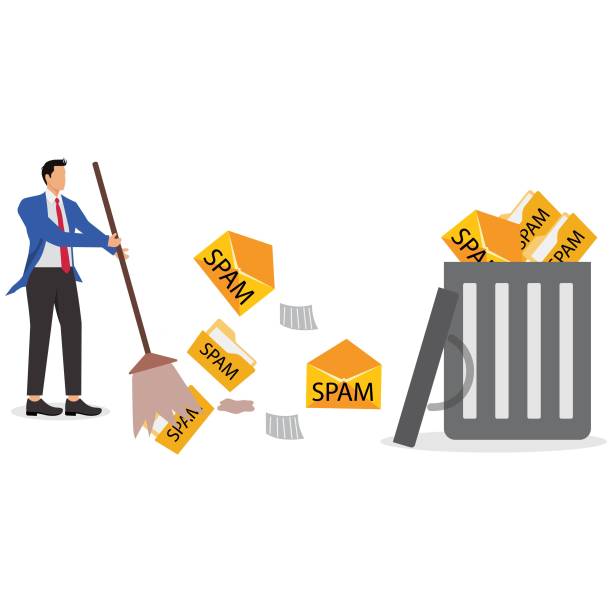 clean out junk files and junk messages, annoying web digital spam, overloaded spam and junk messages - sweeping cleaning e mail clean stock illustrations