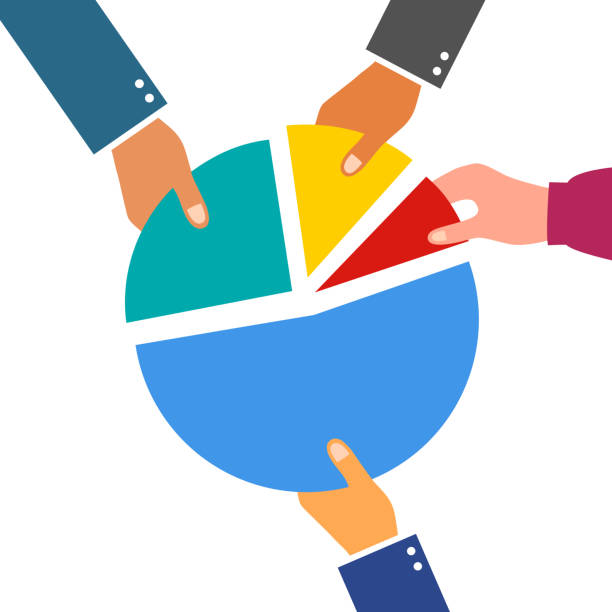 istock Market share business concept. Competing businessman holding in hand pie chart. Competing. Economic financial share profit vector illustration. 2137725808