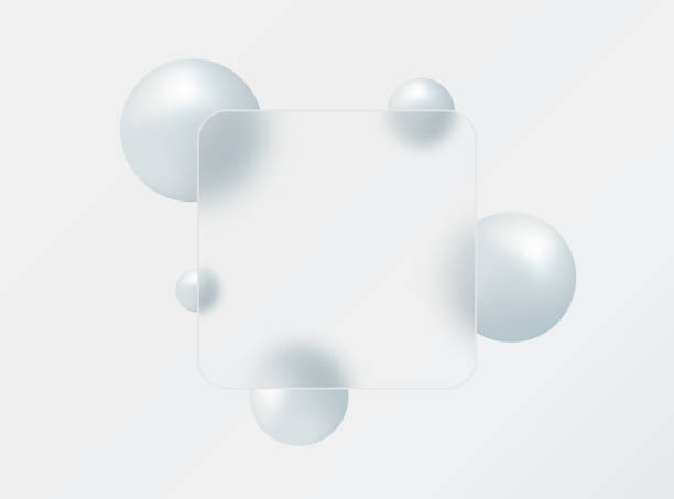 istock Glass square banner with glass overlay effect with 3D balls in silver color in glass morphism style. 2137787559