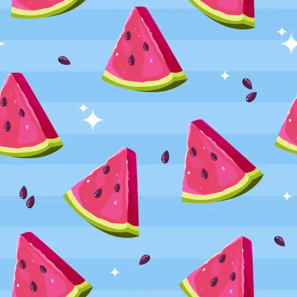 Vector illustration of Watermelon fruit vector seamless pattern