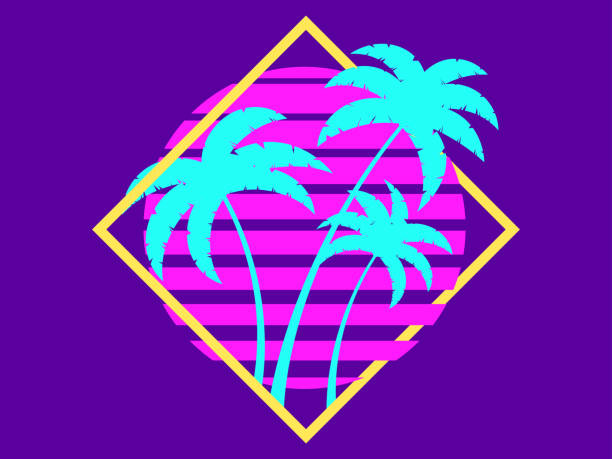istock Retro sci-fi palm trees from the 80s at sunset in a square frame. Retro futuristic sun with palm trees. Synthwave and Retrowave style. Design of advertising banners and posters. Vector illustration 2137791264