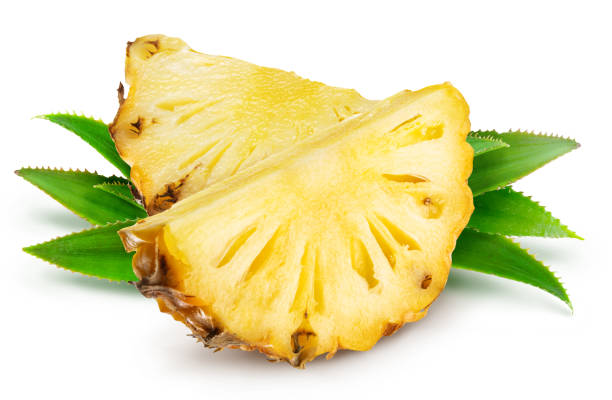 istock Ripe pineapple slices with leaves isolated on white background. File contains clipping path. 2137804817
