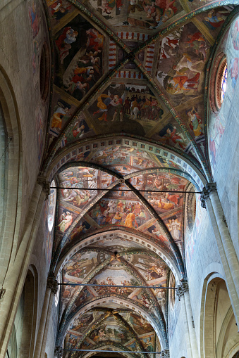 Arezzo, Italy - July 28, 2023: Historic buildings of Arezzo, Tuscany, Italy: cathedral interior