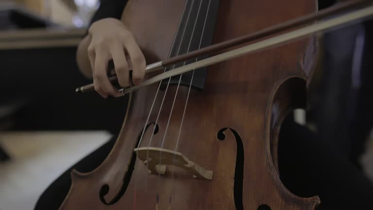 Woman playing cello on the stairs outdoors on the street