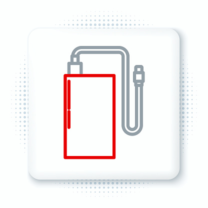 Line Power bank with different charge cable icon isolated on white background. Portable charging device. Colorful outline concept. Vector