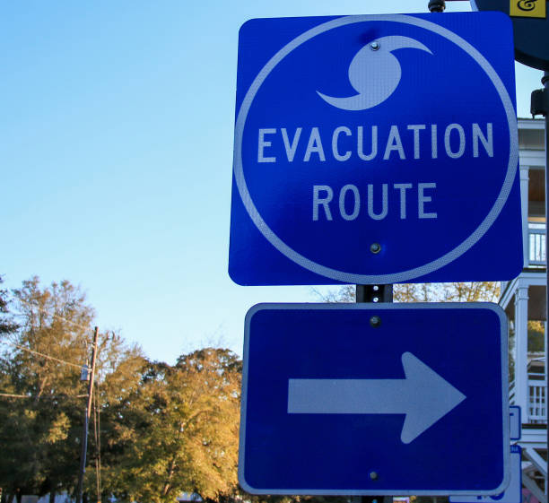 istock Blue Street Sign for Evacuation Route 2137879128