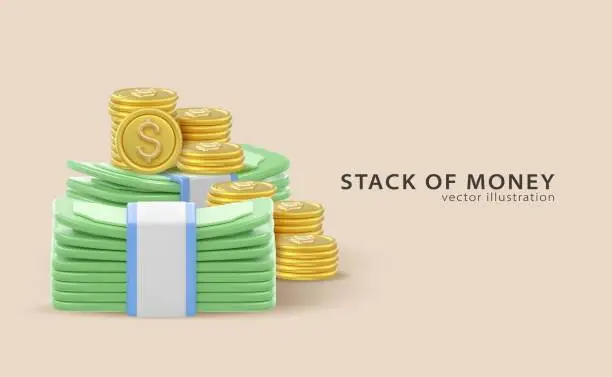 Vector illustration of 3d icon money, bank banknotes