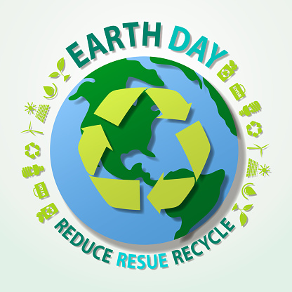 The environmental conservation issue for the Earth Day with paper craft of earth globe and ecology symbol