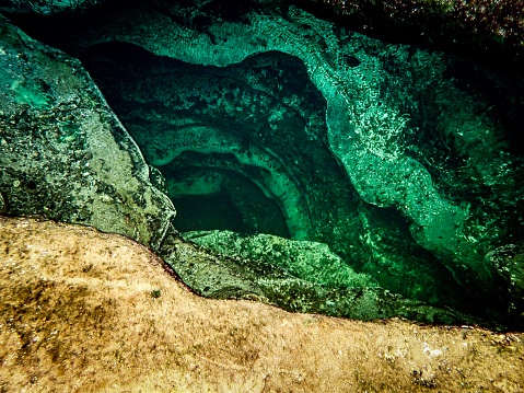 Looking down into the spring vent underwater at Blue Springs State Park, Volusia County, Florida