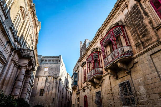 Palazzo Testaferrata And Opposite Building In Mdina, Malta