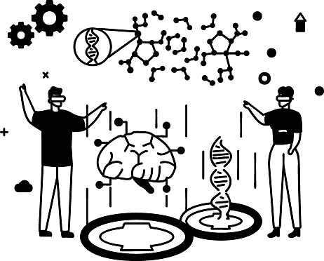Decoding human brain activity with deep learning concept, stem cell-derived brain organoids vector icon design, robotic science symbol, special purpose machine sign, Humanoid robot stock illustration