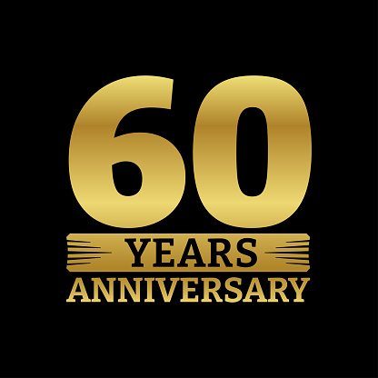 60 years logo or icon. 60th anniversary golden badge. Birthday celebrating, jubilee emblem design with number twenty. Vector illustration.
