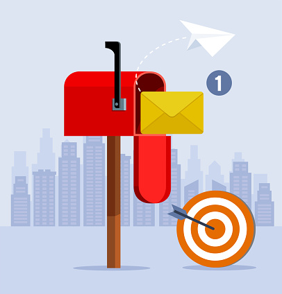 Mailbox Solutions. PO Box, Online Business Strategies, Vintage Mailboxes with Envelopes in Flight. City Background.