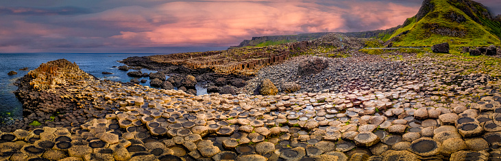 Landscape Giant's Causeway with hexagonal basalt columns near  Bushmills, Northern Ireland, UK.
