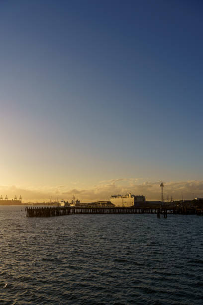 Large freighter stopping at the port to load and unload containers