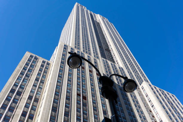 View of the Empire State Building in the centre of New York, USA.  The image was taken in April 2018 and shows an abstract view of the building.  There are no people in the photograph