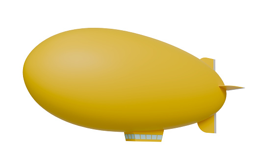yellow airship blimp zeppelin or dirigible balloon isolated on white background. airship, blimp , zeppelin, dirigible balloon 3d element isolated.