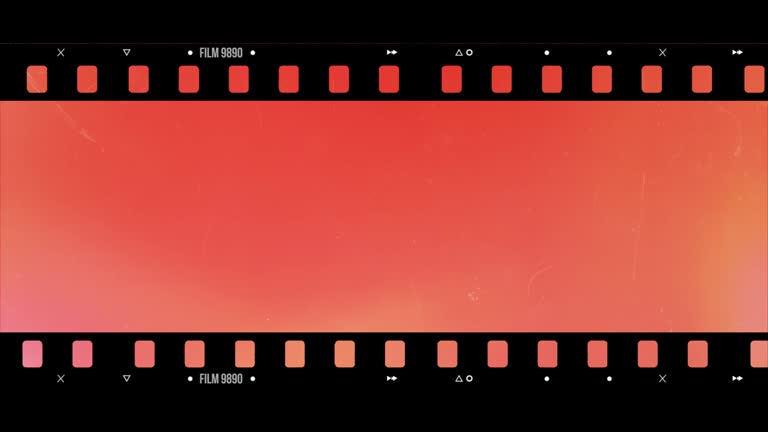 Retro vintage intro tape rolling, loopable 4K animation of 35mm film motion. Old Film Look Photo Filter with dirt, scratches, hair, dust, flickers, light leaks, grainy texture, film flash, film burns. Old style film strip grunge background overlay
