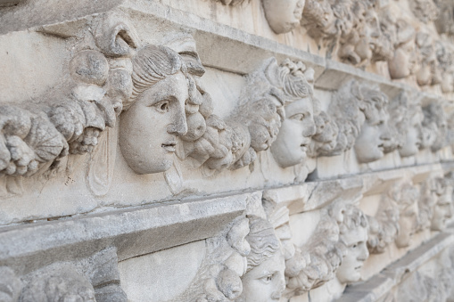 Ancient Mask Relief in Aphrodisias Ancient City in Geyre, Aydin, Turkey