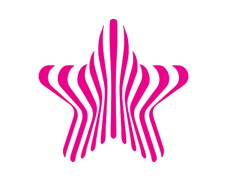 Symbol of a star with alternating pink and white stripes on a white background.