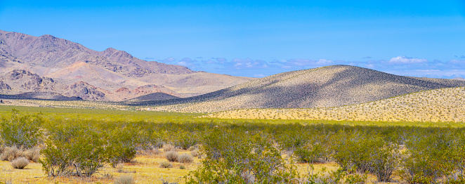 Desert landscape along the road through Lucerne Valley to Barstow, California