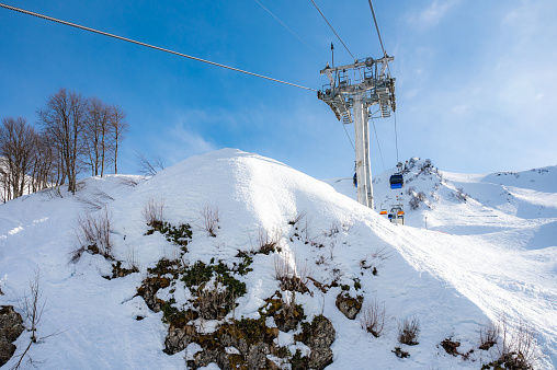 chair lift for skiing in the mountains in winter