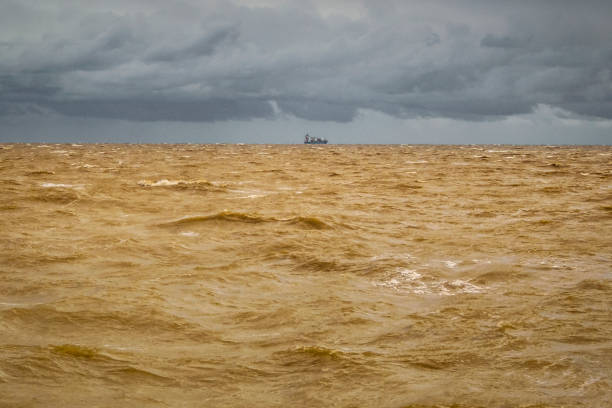 Rough seascape at rio de la plata river, montevideo city, uruguay