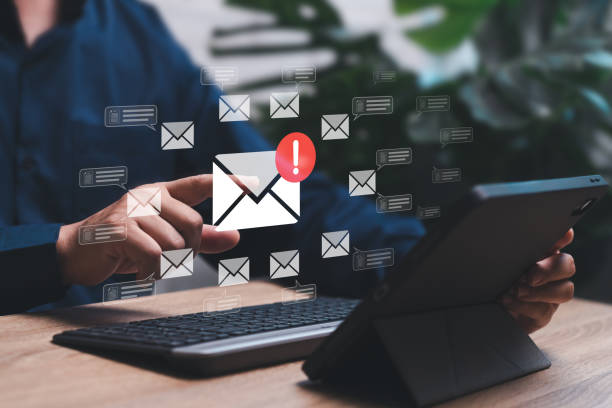 istock Notifications, emails, and new messages in the mailbox, New email warning sign concept, Businessman use tablet check new email, Data digital marketing communication, Online working internet network 2138131484