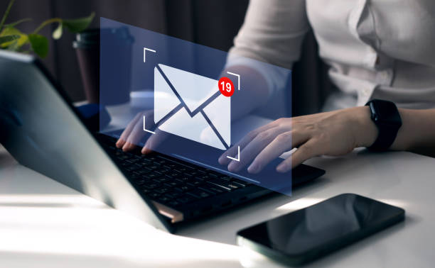 istock Manager or Director reading email on virtual screen.E-mail letter marketing and marketing businesses. 2138136501