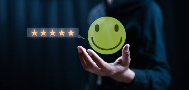Customer Satisfaction Survey concept, 5-star satisfaction, service experience rating online application.
