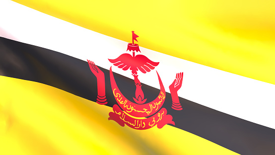 3D render - the national flag of Brunei fluttering in the wind.