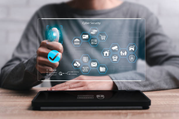 istock Cybersecurity systems, Personal data protection concept, Women use fingerprint login privacy security and encryption on tablets, Security for  banking, Smart home system, Document data on internet 2138209746