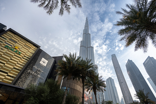 Dubai, United Arab Emirates - March 31, 2024 : Dubai Mall and Burj Khalifa in Dubai, United Arab Emirates.