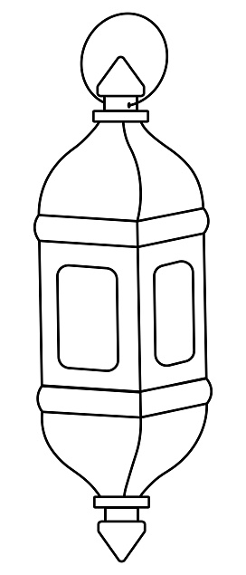 Hanging lantern with window. Sketch. Vector illustration. The lamp hangs on a ring. Outline on isolated background. Doodle style. Moroccan candlestick. Coloring book for children. Idea for web design.