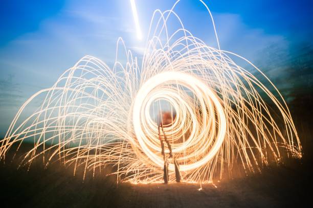 istock Firetrail of sparks flying throught the air to create a vortex worm hole 2138280792