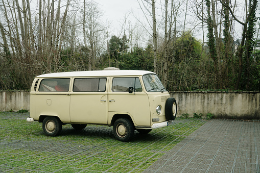 Oloron-Sainte-Marie, France - 25 March, 2024: A Volkswagen T2 vintage van in a parking lot