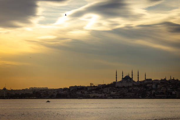 New Mosque in Istanbul Turkey. View from the top of the Galata Tower.