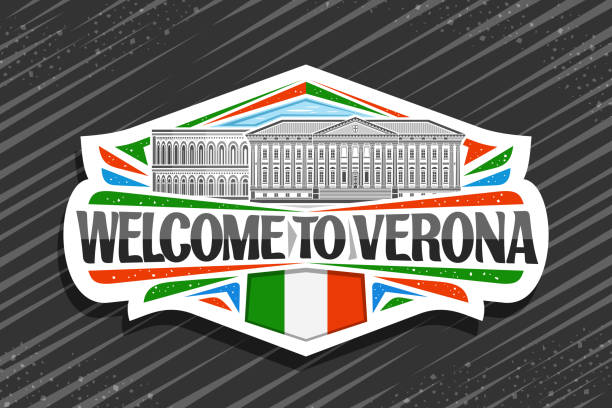 illustrations, cliparts, dessins animés et icônes de vector logo for verona - italian flag skyline famous place flag