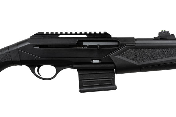 Semi-automatic rifled carbine. Hunting rifle with a plastic butt. Isolate on a white background.