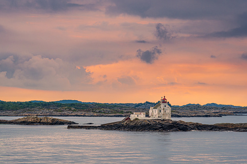 View to the lighthouse Gronningen Fyr near Kristiansand in Norway.