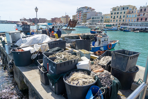 fishing nets in the harbor of Anzio, Rome, Italy