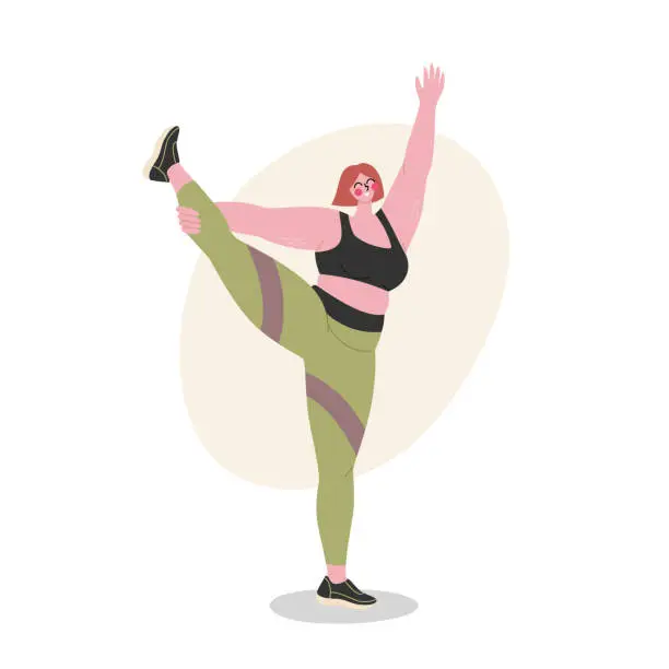 Vector illustration of Plus size woman doing aerobics exercises