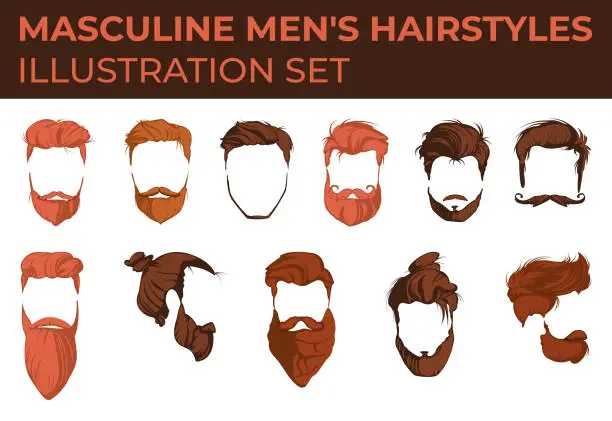 Vector illustration of masculine men hairstyles illustration set