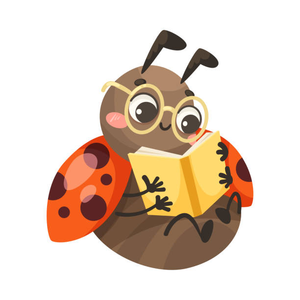 Cute Ladybug Character with Spotted Wings Reading Book Vector Illustration Cute Ladybug Character with Spotted Wings Reading Book Vector Illustration. Funny Ladybird Flying Insect ladybird book stock illustrations