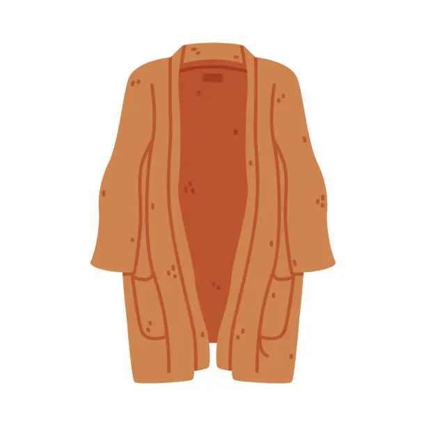 Vector illustration of Brown Cardigan with Long Sleeves as Warm Autumn Clothes Vector Illustration