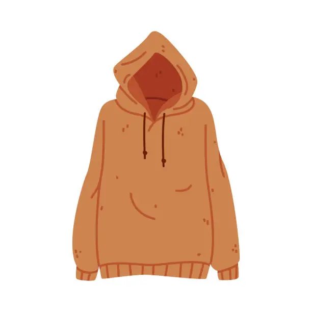 Vector illustration of Brown Hoody with Long Sleeves as Warm Autumn Clothes Vector Illustration