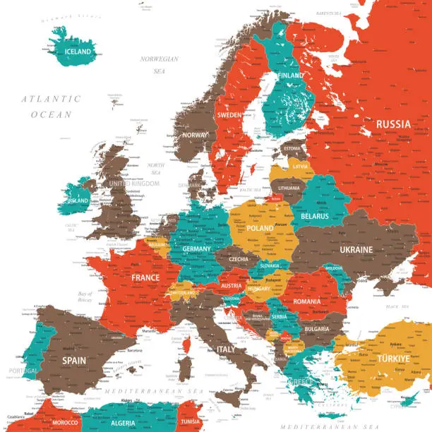 Vector illustration of Europe - Highly Detailed Colored Vector Map of the Europe. Ideally for the Print Posters