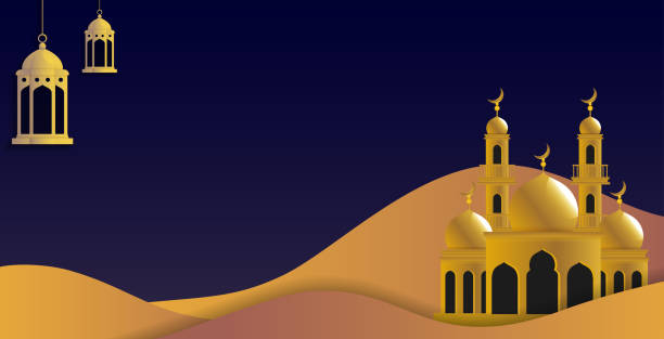 istock a mosque in the desert with a yellow lantern on the top 2138510240